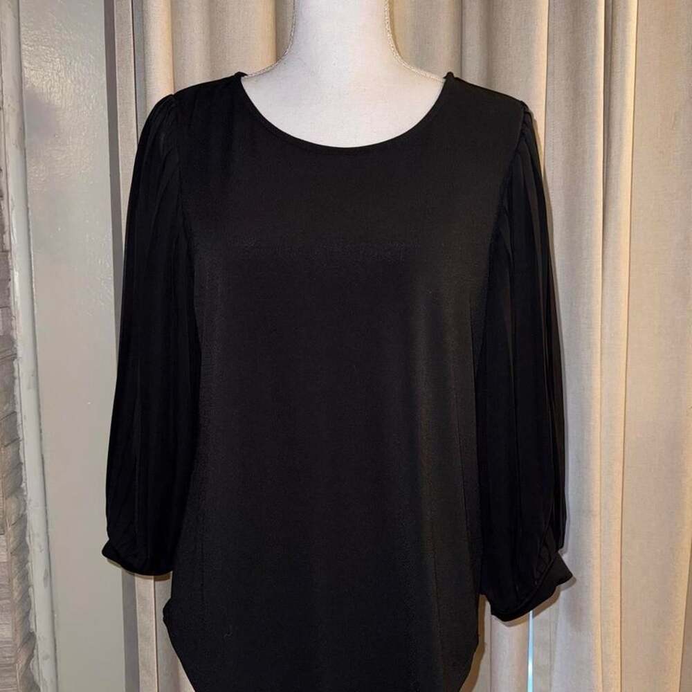 Adrianna Papell Pleated Sleeve Blouse Size S Black